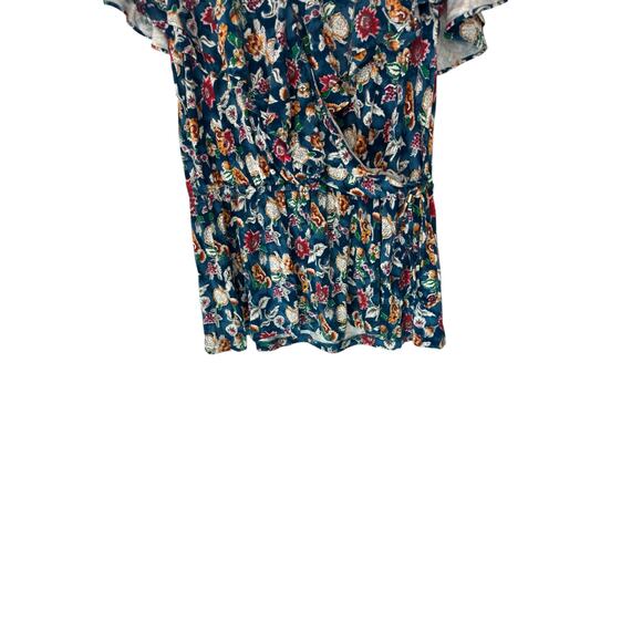 Ralph Lauren Black Label Stretch V-Neck Faux Wrap Blue Ruffle Blouse Medium - Picture 8 of 13